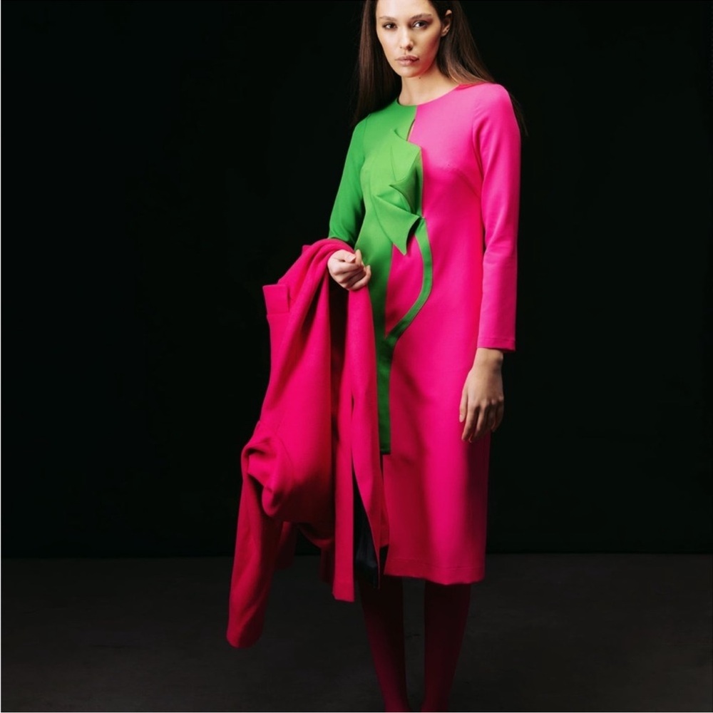 Julia Allert Green & Pink Calla Flower Midi Dress - Picture 2 of 2